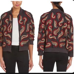 Alice + Olivia embellished Black Red Gold Bomber varsity Jacket L